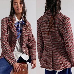 Free People Red and Black Plaid Blazer